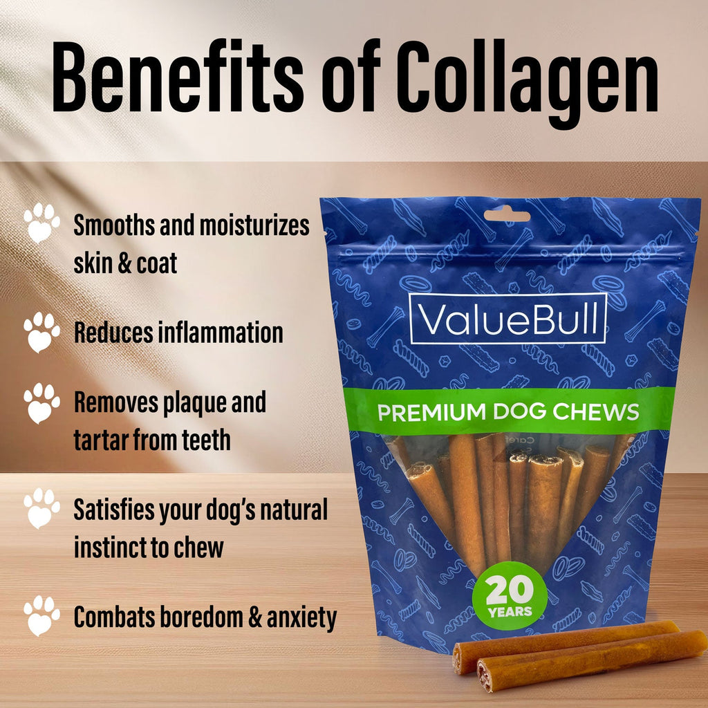 ValueBull Buffalo Collagen Sticks for Dogs, 6 Inch Jumbo Chews, Natural Long-Lasting Dog Treats, 50 Count