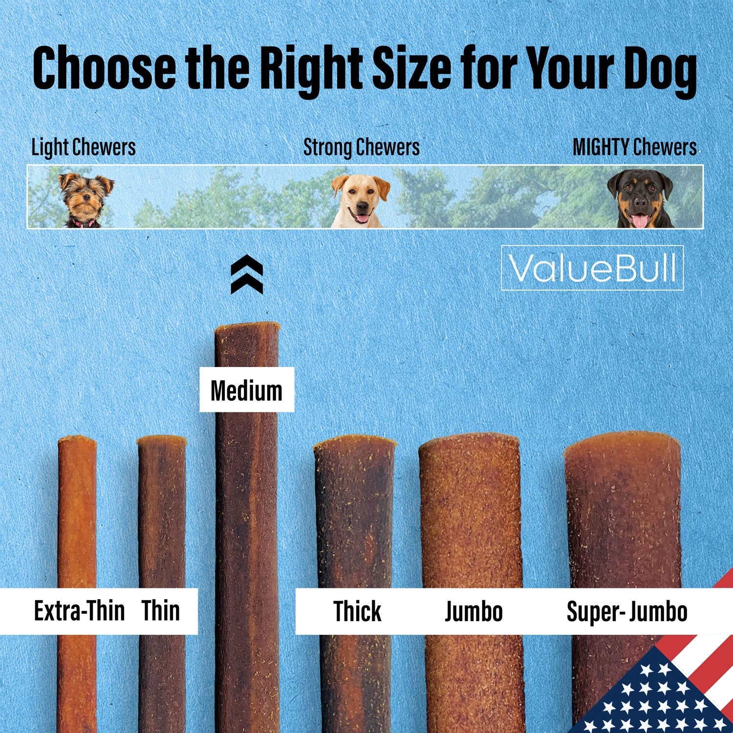 ValueBull USA Collagen Sticks for Dogs, 6 Inch Medium Chews, Natural Long-Lasting Dog Treats, 50 Count