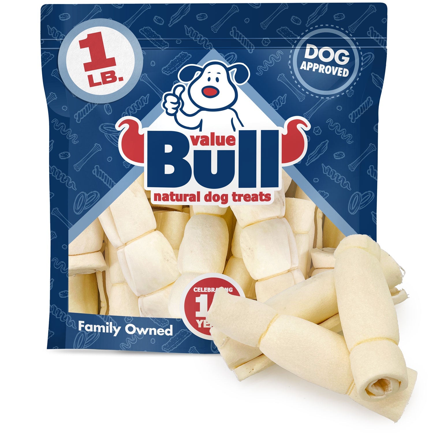 ValueBull Beef Cheek Rolls, Dog Chews, Varied Shapes, 6 Inch, 1 Pound