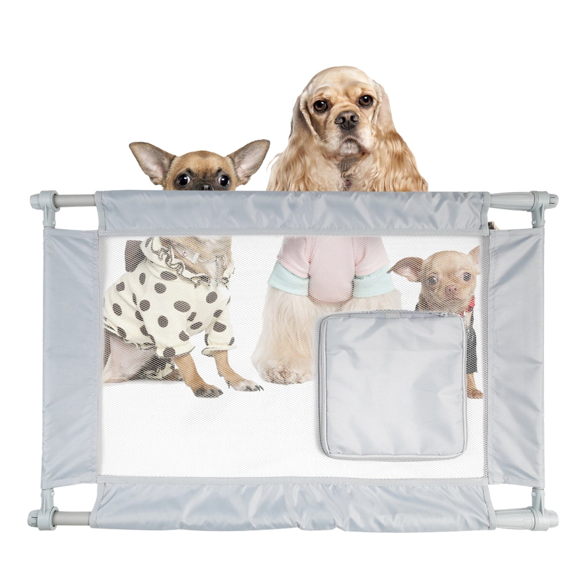 Pet Life ® 'Porta Gate' Anti-Drilling Nylon Mesh Collapsible Folding Travel Safety Pet Cat Dog Gate w/ Zippered Entrance