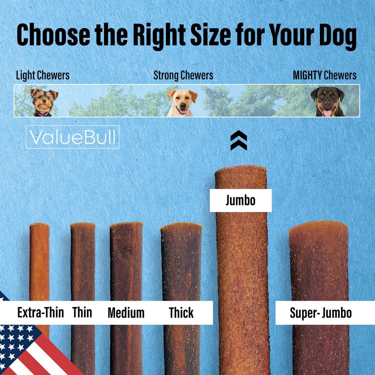 ValueBull USA Collagen Sticks for Dogs, 6 Inch Jumbo Chews, Natural Long-Lasting Dog Treats, 25 Count