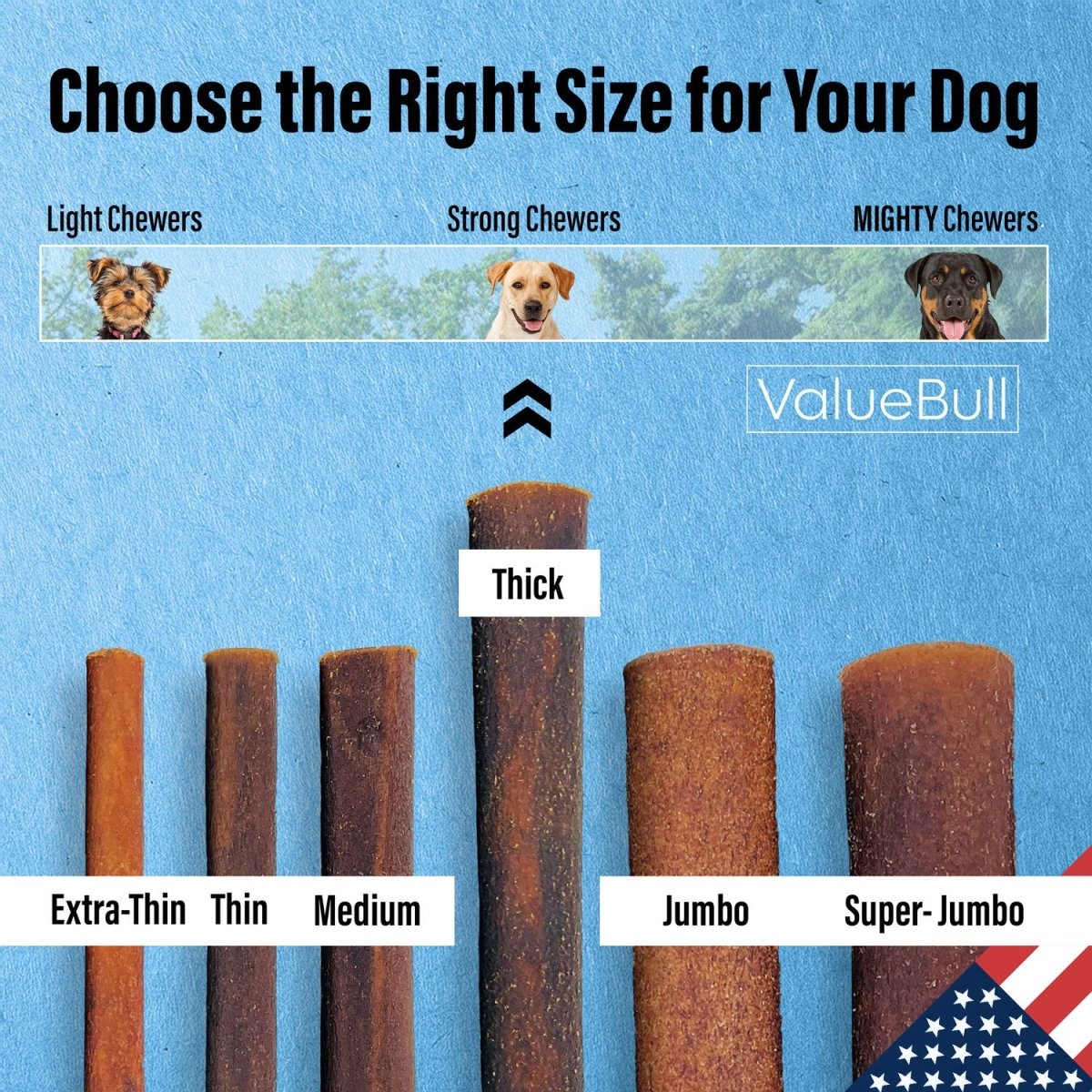 ValueBull USA Collagen Sticks for Dogs, 6 Inch Thick Chews, Natural Long-Lasting Dog Treats, 25 Count