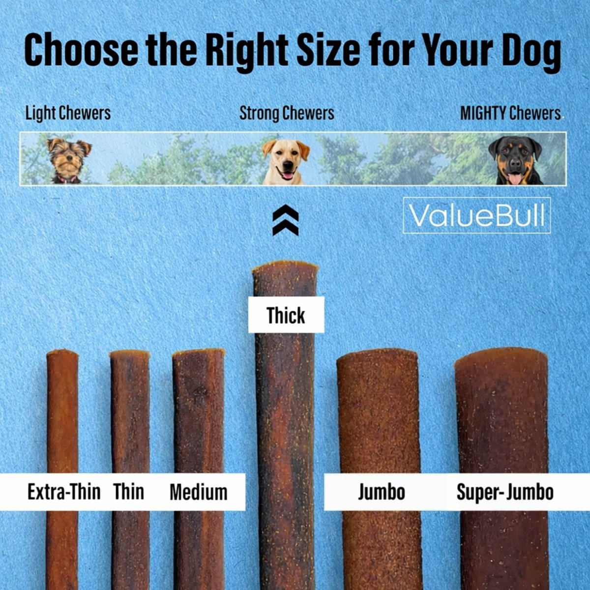 ValueBull Buffalo Collagen Sticks for Dogs, 6 Inch Thick Chews, Natural Long-Lasting Dog Treats, 50 Count