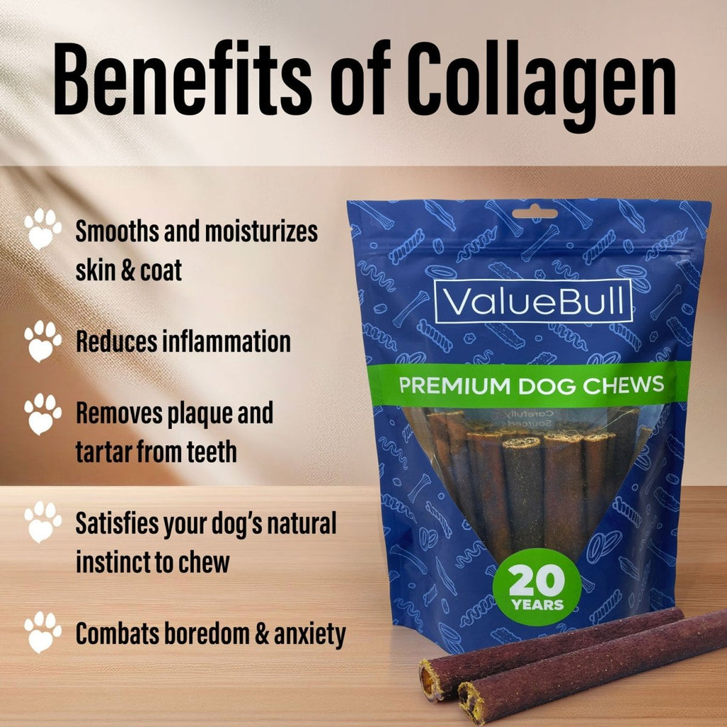 ValueBull Collagen Sticks for Small Dogs, 6 Inch Thin Chews, Natural Dog Treats, 50 Count
